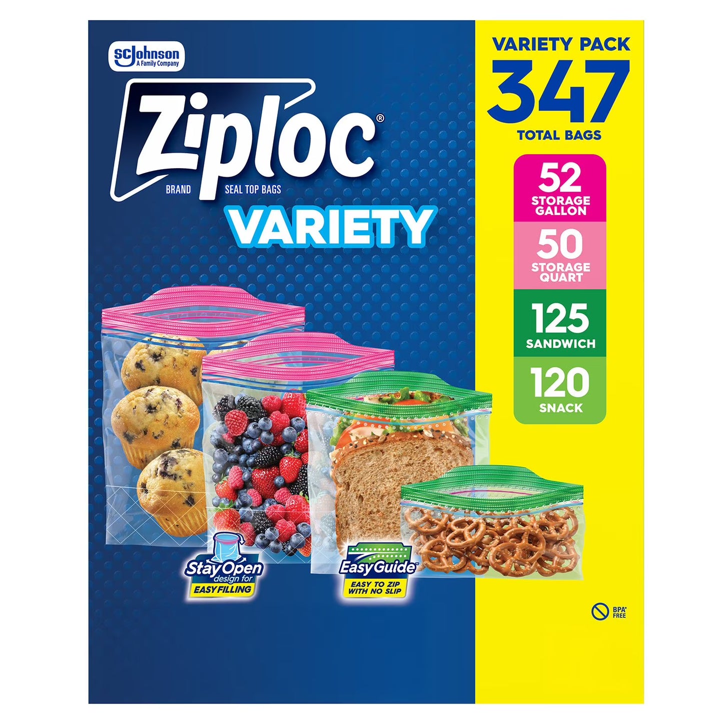 Ziploc Easy Open Bags Variety Pack with New Stay Open Design - 347 ct. | Shop authentic international groceries from the USA, UK & Asia in Ghana. Get your favorite snacks, cereals, sauces, and household essentials delivered fast in Accra and across Ghana. Same-day delivery available. WhatsApp: 055-354-7661