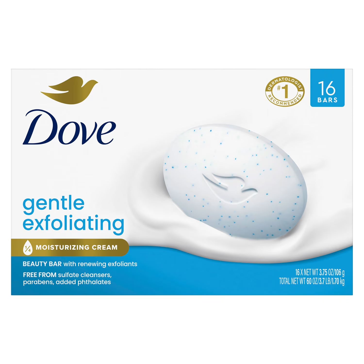 Dove Gentle Exfoliating Beauty Bar Soap - 16 Bars | Shop authentic international groceries from the USA, UK & Asia in Ghana. Get your favorite snacks, cereals, sauces, and household essentials delivered fast in Accra and across Ghana. Same-day delivery available. WhatsApp: 055-354-7661
