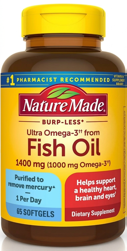 Nature Made Burp-Less Ultra Omega-3 Fish Oil Softgels - 65 ct | Shop authentic international groceries from the USA, UK & Asia in Ghana. Get your favorite snacks, cereals, sauces, and household essentials delivered fast in Accra and across Ghana. Same-day delivery available. WhatsApp: 055-354-7661