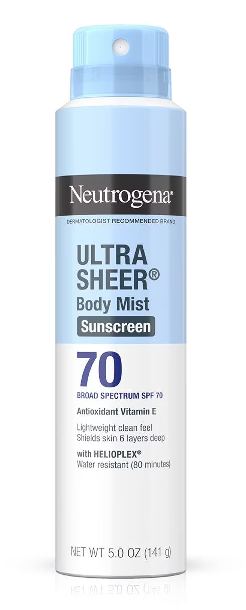 Neutrogena Ultra Sheer Body Mist Sunscreen Spray, SPF 70 - 141 g | Shop authentic international groceries from the USA, UK & Asia in Ghana. Get your favorite snacks, cereals, sauces, and household essentials delivered fast in Accra and across Ghana. Same-day delivery available. WhatsApp: 055-354-7661