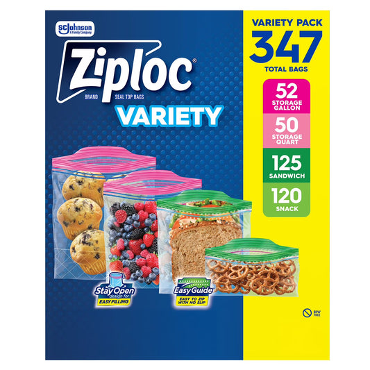 Ziploc Easy Open Bags Variety Pack with New Stay Open Design - 347 ct. | Shop authentic international groceries from the USA, UK & Asia in Ghana. Get your favorite snacks, cereals, sauces, and household essentials delivered fast in Accra and across Ghana. Same-day delivery available. WhatsApp: 055-354-7661