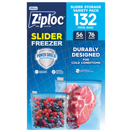 Ziploc Slider Freezer Bags, Variety Pack - 132 ct | Shop authentic international groceries from the USA, UK & Asia in Ghana. Get your favorite snacks, cereals, sauces, and household essentials delivered fast in Accra and across Ghana. Same-day delivery available. WhatsApp: 055-354-7661